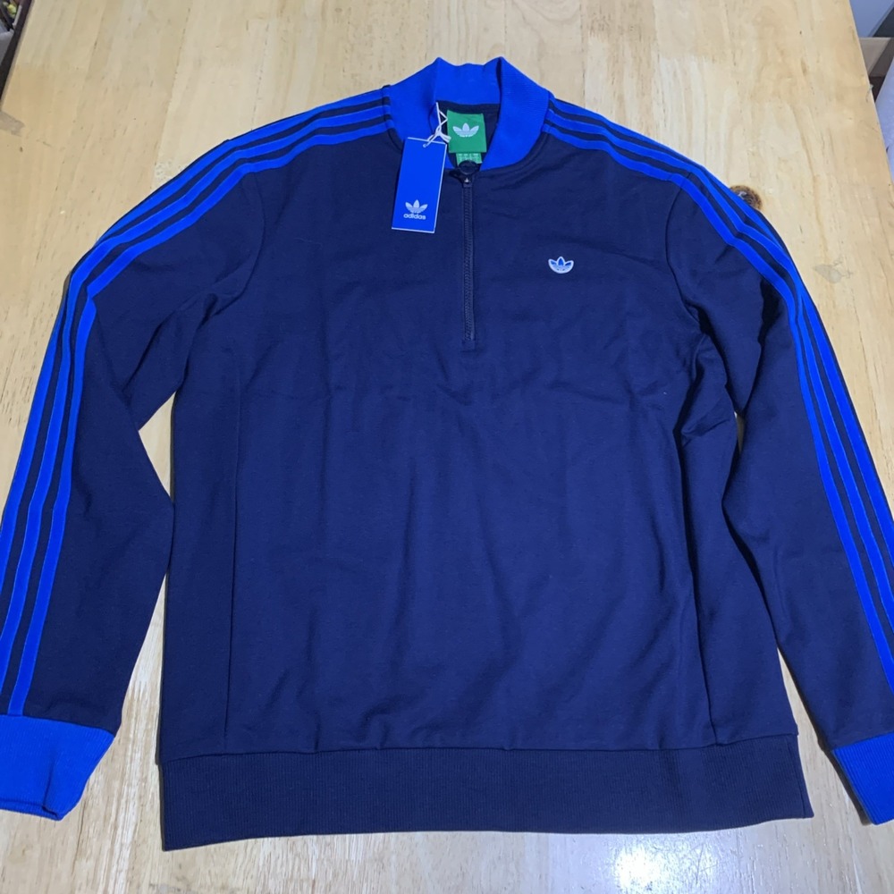 adidas Originals 3-Stripes 1/4 Zip Golf Sweatshirt Mens S Night Indigo JP0938